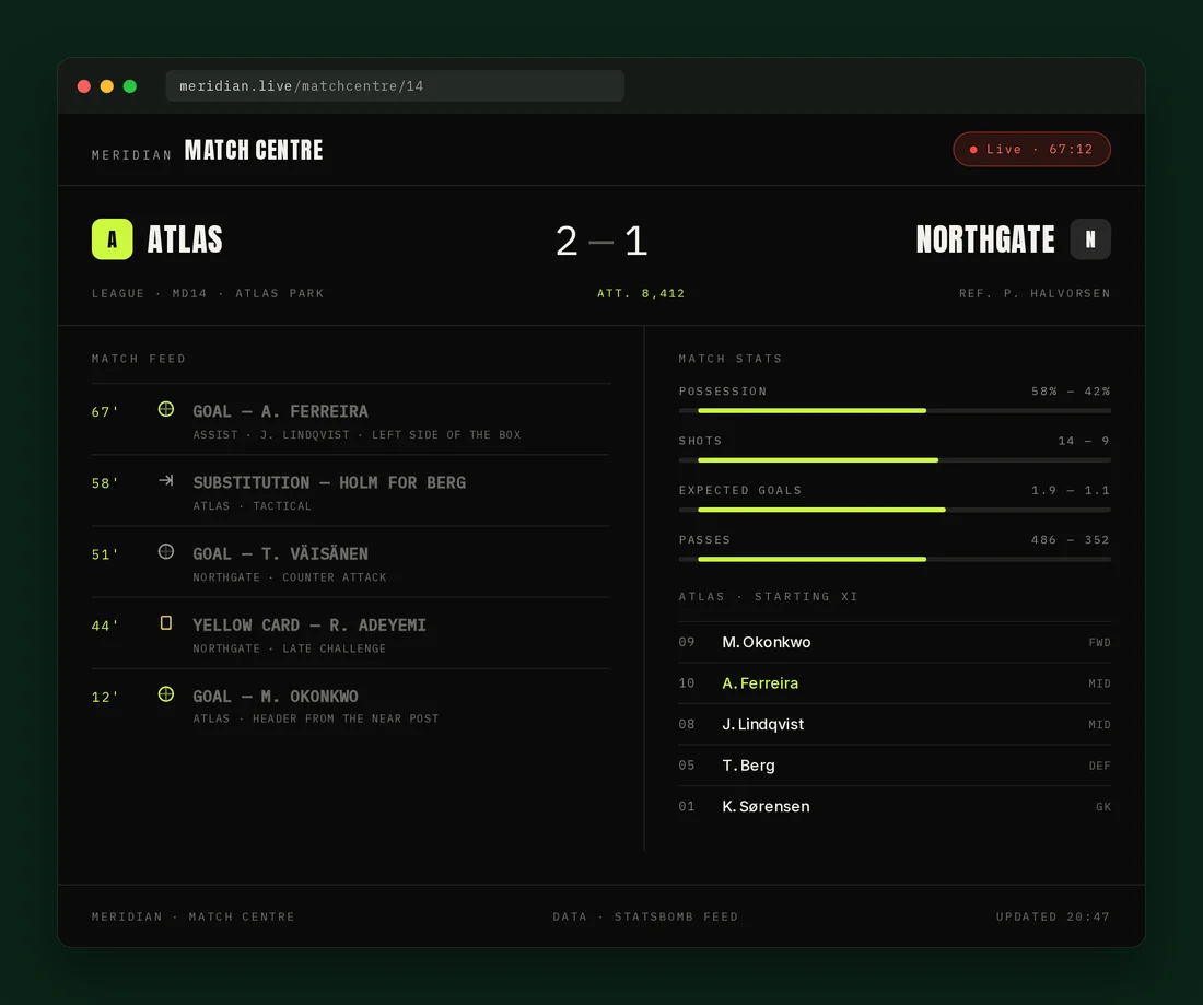 Meridian live match centre — web app