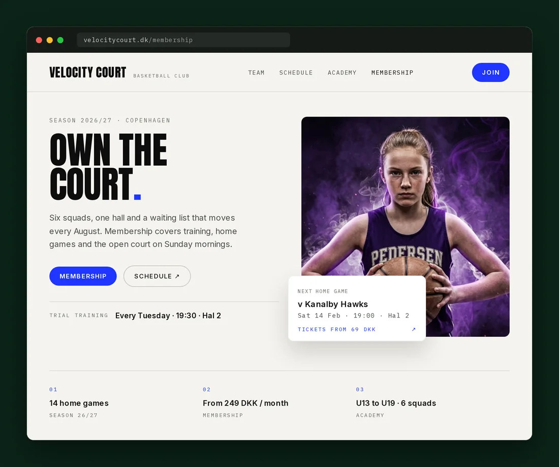 Velocity Court — membership landing page